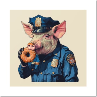 police pig eating donut Posters and Art